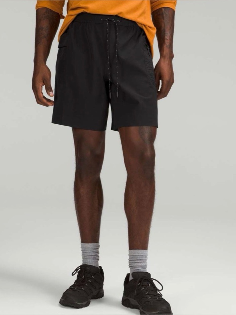 Lululemon Water-Repellent Hiking Shorts in the color Black